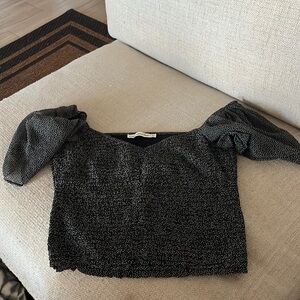 Abercrombie & Fitch Smocked Flutter Sleeve Top, black, size small